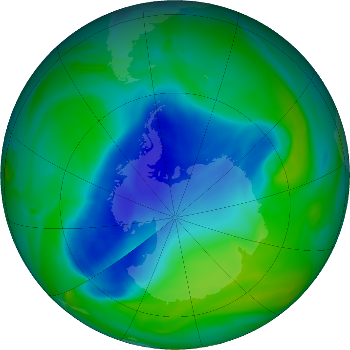 Antarctic ozone map for 10 December 2023